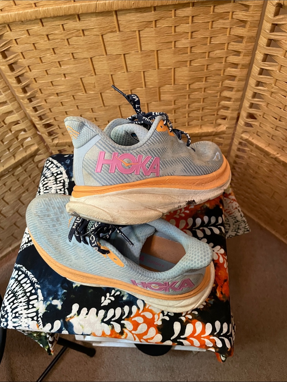 HOKA Clifton 9 Women’s Light Blue & Orange Running Shoes - Size 8 B